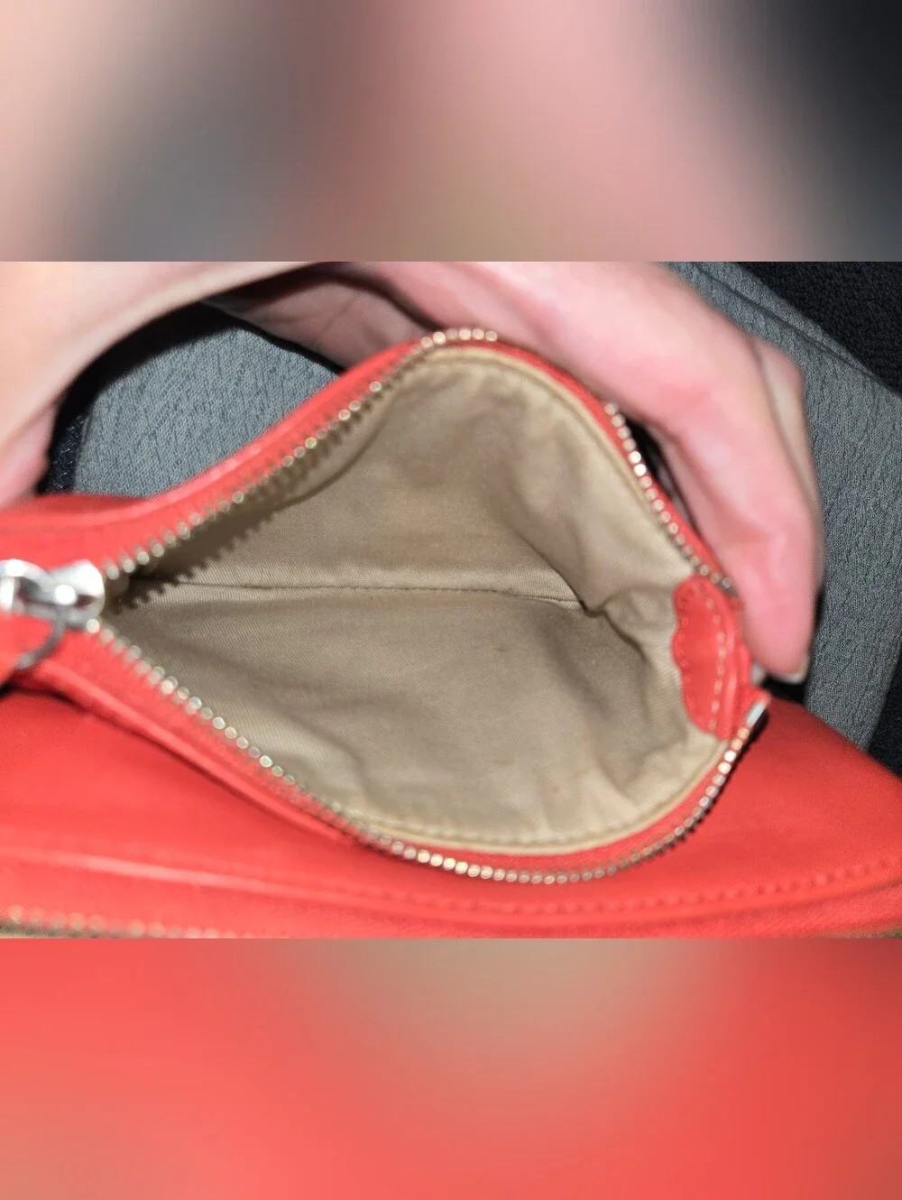 Coach Coral Red Leather Double Zip Wristlet